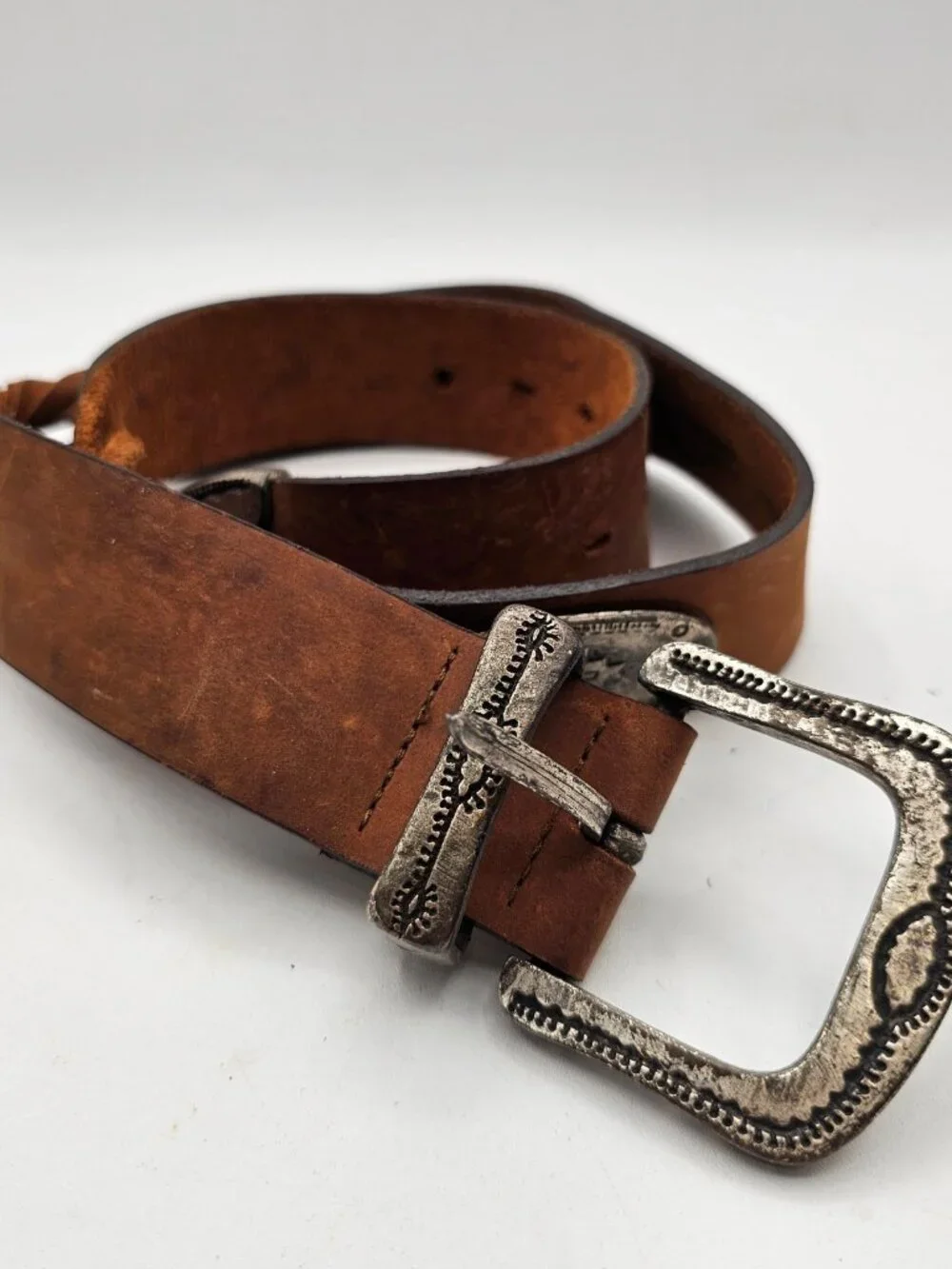 Handmade Western Leather Belt w/ Braided Detail & Engraved